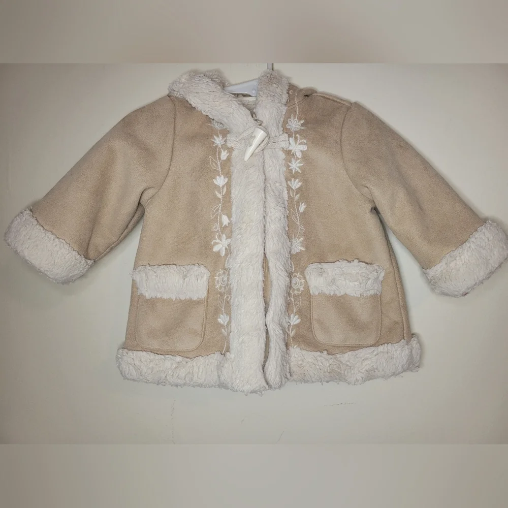 babygap suede embroidered hooded coat, 6-12m
